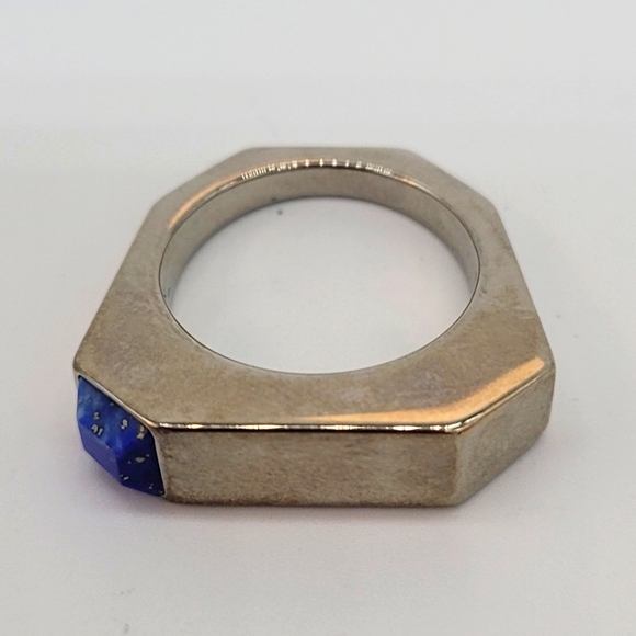 Vita Fede Octagon Blue Lapis Stone 24k White Gold-Plated Ring New - Picture 2 of 4